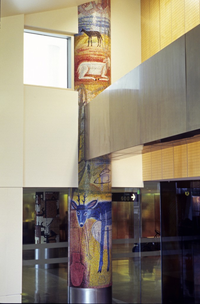 SeaTacColumn_Hammer Mosaic Column at Sea-Tac Airport by Joanne Hammer, fabricated by Miotto Mosaics. 2004, smalti